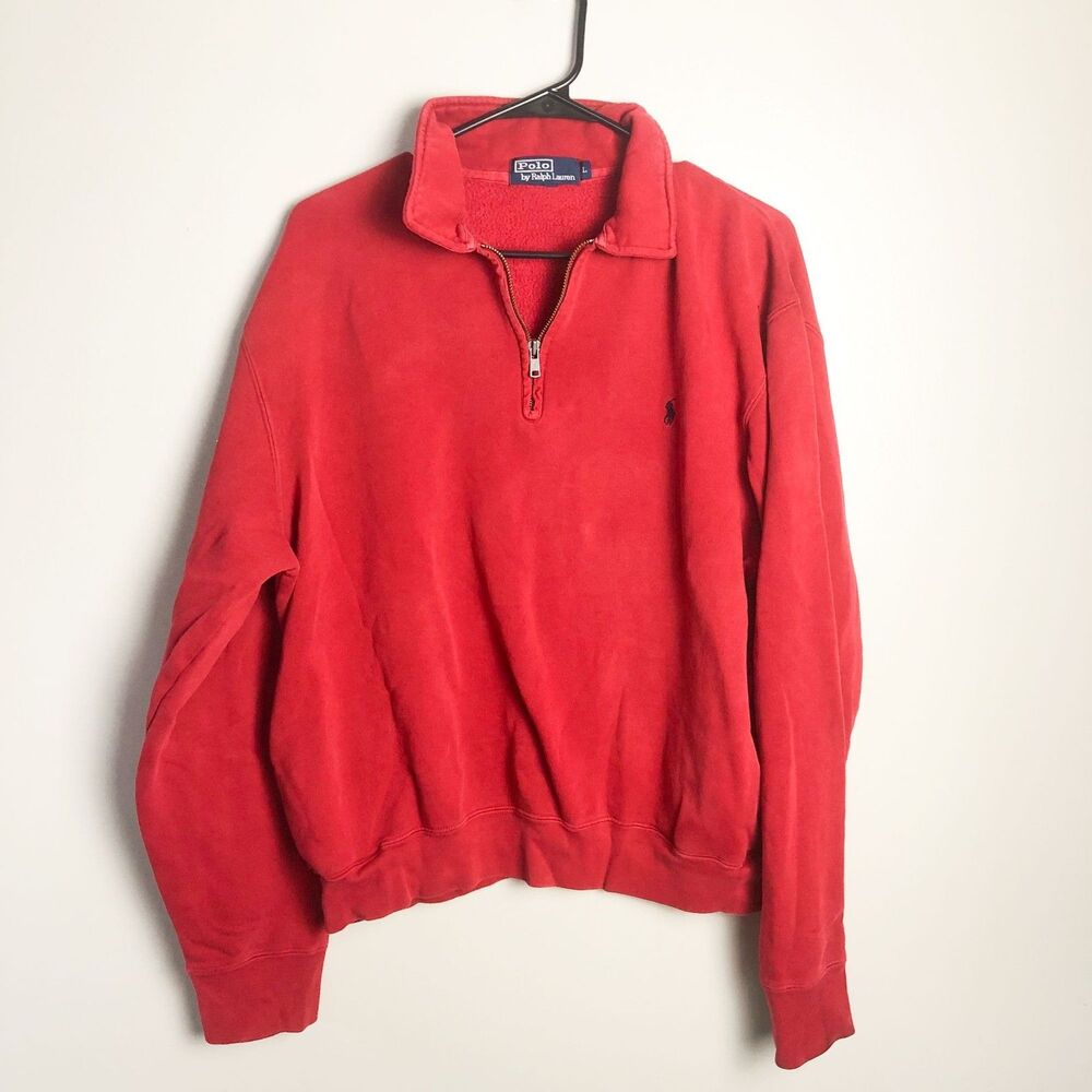 Polo Ralph Lauren Pullover Quarter Zip Sweater Large Red